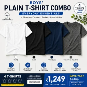 Boys' plain t-shirt combo with white black navy blue and charcoal melange T-shirts
