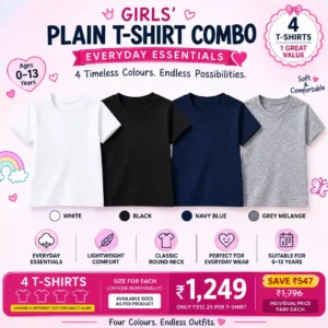 Girls' Plain T-Shirt Combo – 4 Everyday Essentials