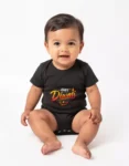 Black Happy Diwali baby romper with colourful diya print