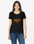 Black Happy Diwali women's T-shirt with colourful diya print