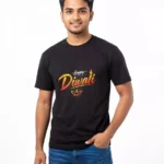 Black Happy Diwali men's T-shirt with vibrant diya festive print