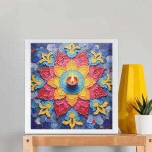Diwali Framed Poster – 12x12 Inch Diya Wall Art