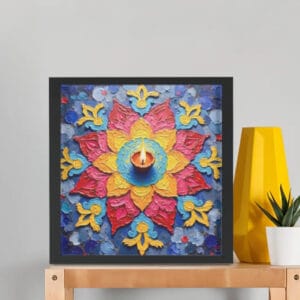 Diwali Framed Poster – 12x12 Inch Diya Wall Art