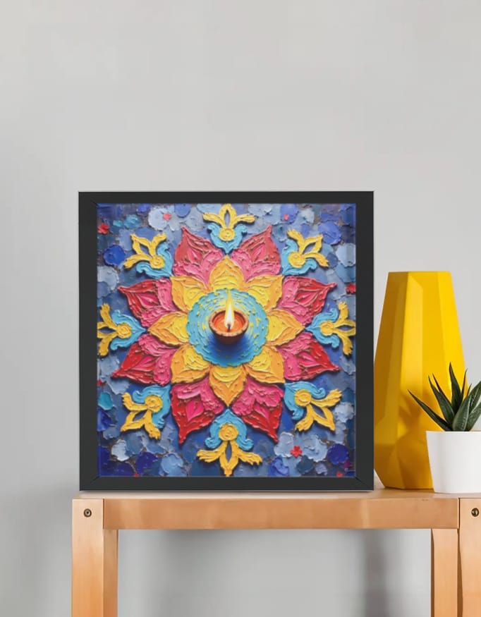 img_9623af43e06d00.jpg Diwali Framed Poster – 12x12 Inch Diya Wall Art