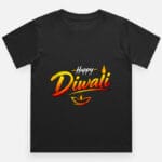 Black Happy Diwali boys' T-shirt with colourful diya print