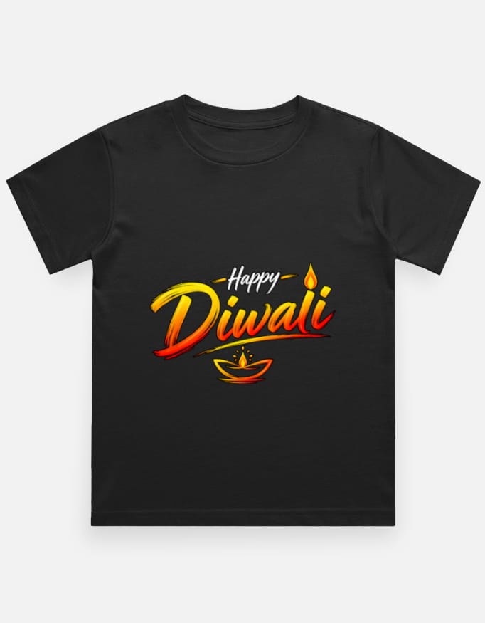 img_e0ed6545c594db.jpg Black Happy Diwali boys' T-shirt with colourful diya print